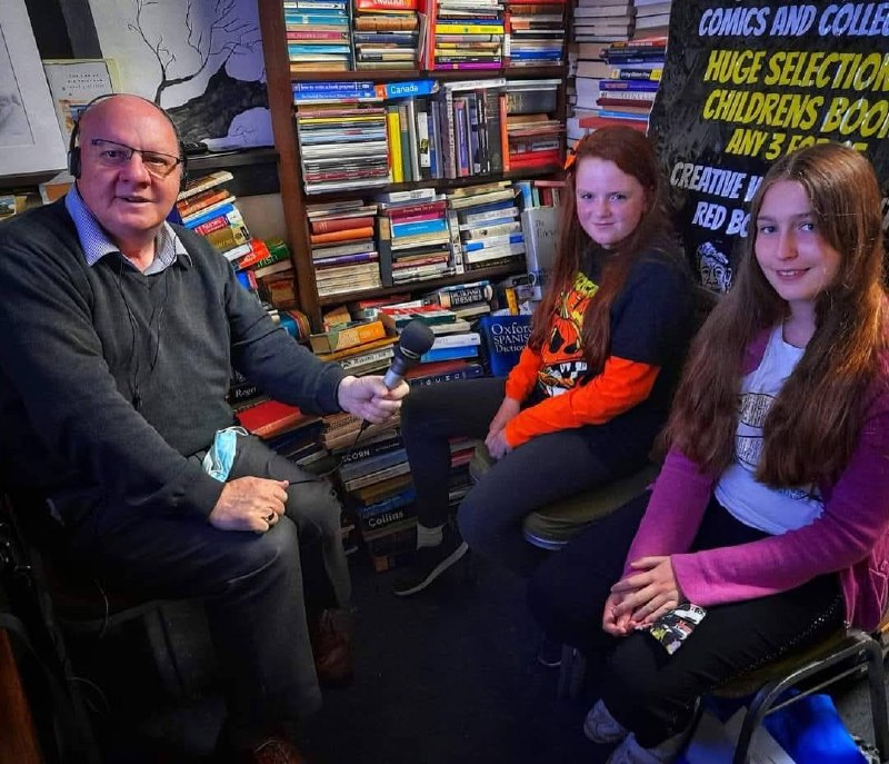 Being interviewed in the shop